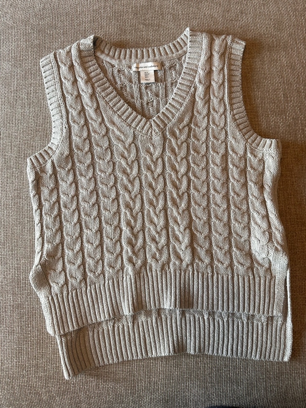 cupcakes & cashmere Light Beige Cable Knit Sweater Vest